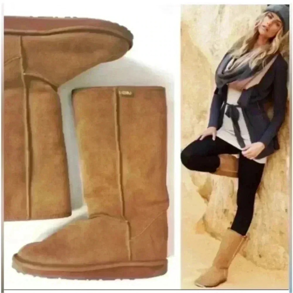 Emu Australia chestnut bronte high leather and wool/shearling Ugg style boots 9 - Picture 1 of 12